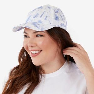 Summer & Rose Eyelet Light Cloud Blue Tie Dye Baseball Hat White Cotton